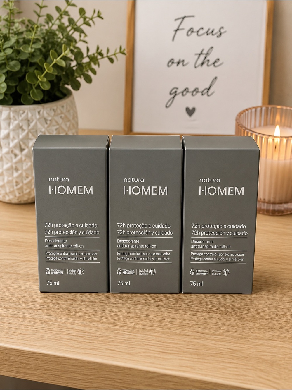 Homem 72H Antiperspirant Roll-On - Gray lot of 3